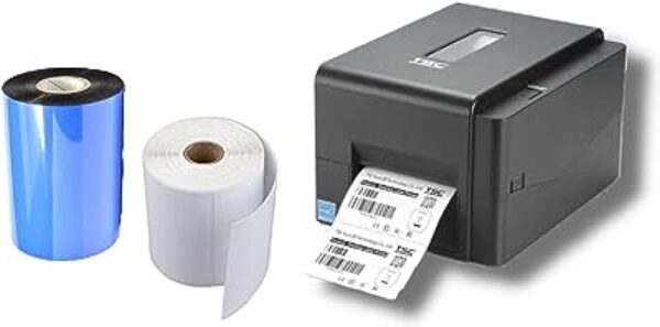 TSC TE 244 Barcode Printer with One Label Roll and One Wax Ribbon