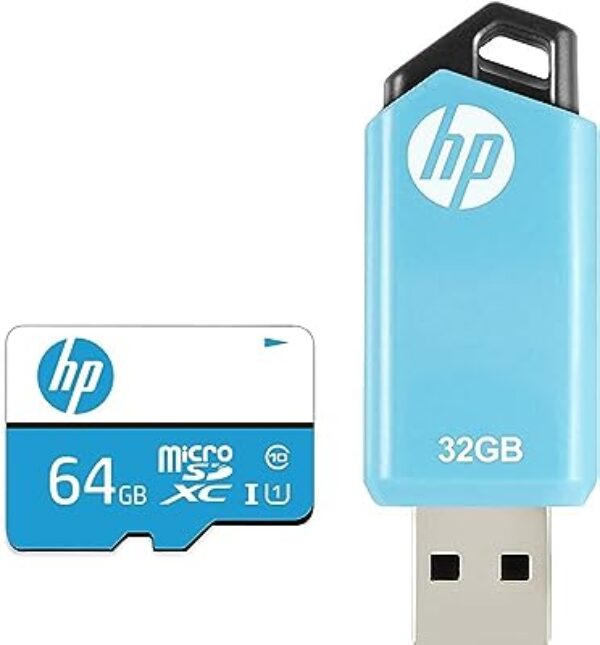HP 64GB MicroSD Memory Card & v150w 32GB USB Flash Drive Blue