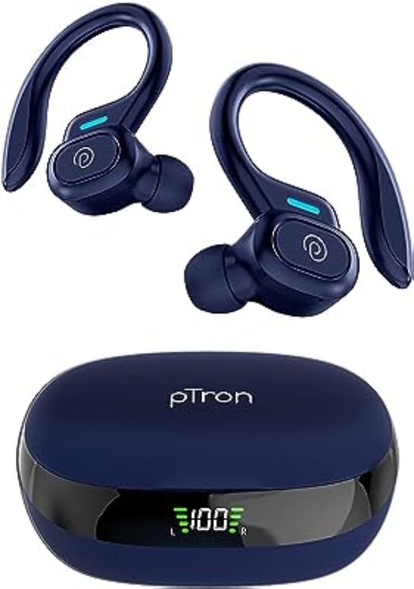 PTron Bassbuds Sports V3 Wireless Earbuds (Blue)