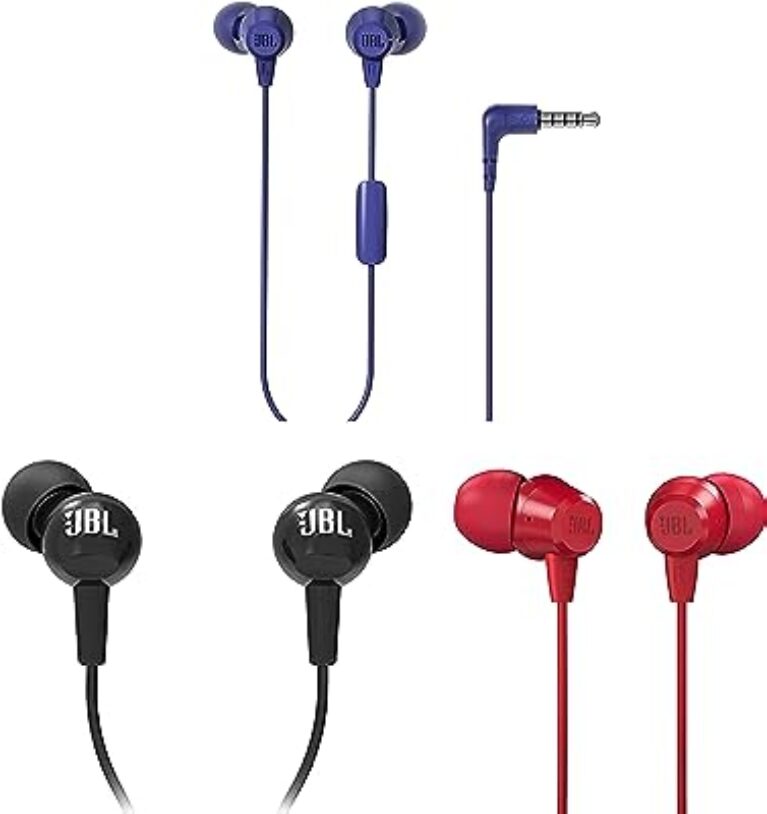 JBL C100SI Wired Earphones with Mic (Black) & C50HI (Blue)