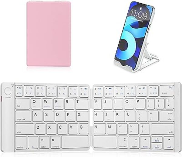 OMOTON Foldable Bluetooth Keyboard White Pink