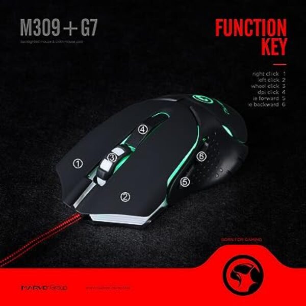 MARVO M309+G7 Gaming Mouse Black