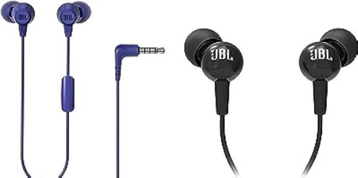 JBL C100SI Wired Earphones with Mic (Black) & C50HI Wired Earphones with Mic (Blue)