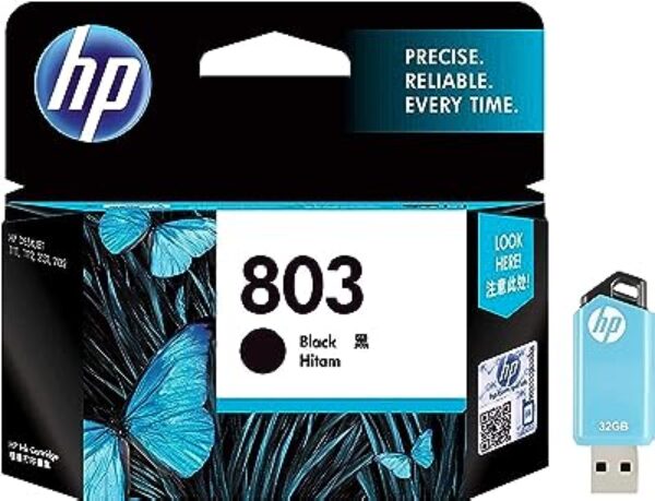HP 803 Small Ink Cartridge Black & v150w 32GB USB Flash Drive Blue
