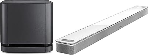 Bose Smart Soundbar 900 Dolby Atmos with Alexa - White & Bass Module 500 - Black