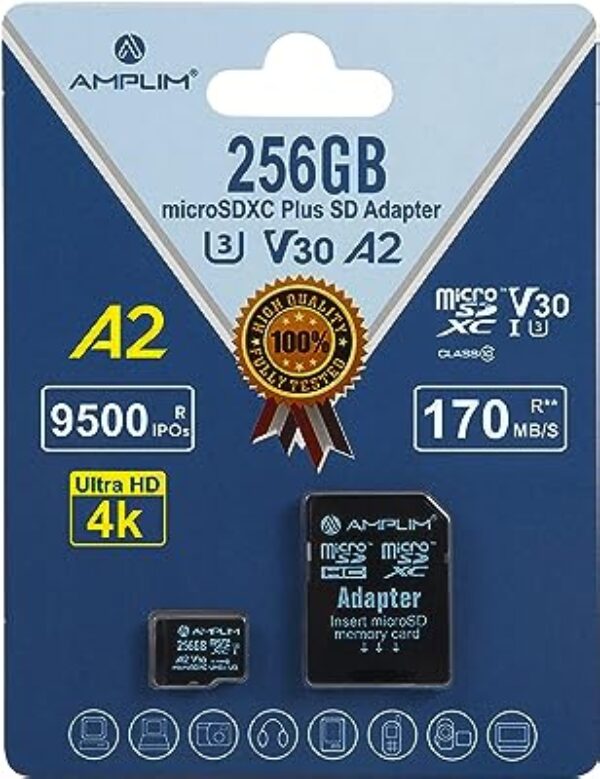 Amplim 256GB Micro SD SDXC memory Card