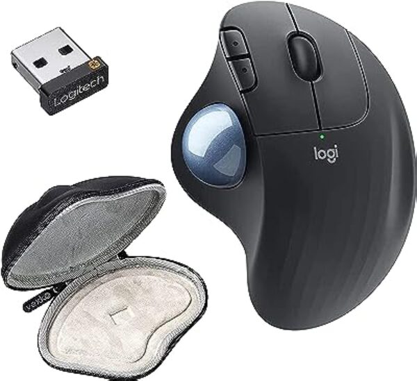 Logitech Ergo M575 Wireless Trackball Mouse (Graphite) + Vexko Mouse Travel Case