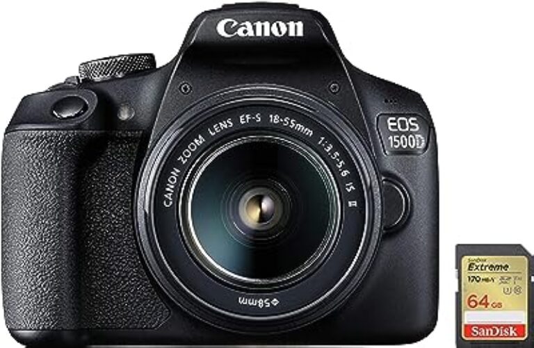 Canon EOS 1500D Digital SLR Camera Black with EF S18-55 is II Lens & SanDisk Extreme SD UHS I 64GB Card