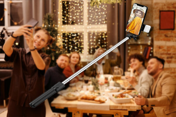 R1S Bluetooth Selfie Stick with Remote, Tripod Stand & Selfie Light – Compatible with All Phones (Black) - Image 5