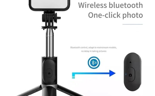 R1S Bluetooth Selfie Stick with Remote, Tripod Stand & Selfie Light – Compatible with All Phones (Black) - Image 6