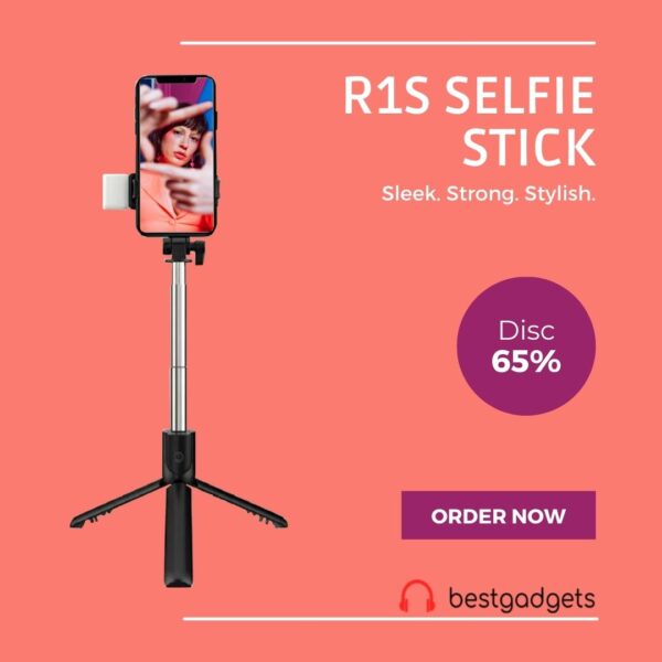 R1S Bluetooth Selfie Stick with Remote, Tripod Stand & Selfie Light – Compatible with All Phones (Black) - Image 4